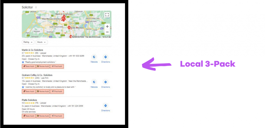 An image of the Google my Business Local 3 Pack