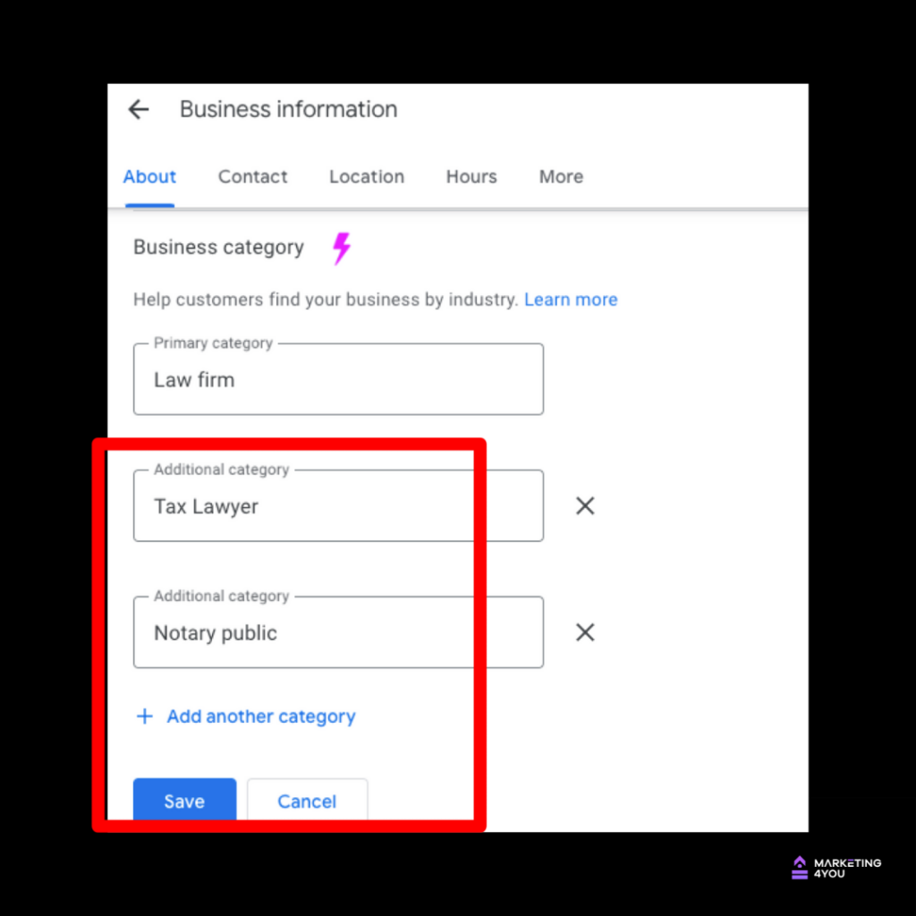 Google Business Profile secondary categories